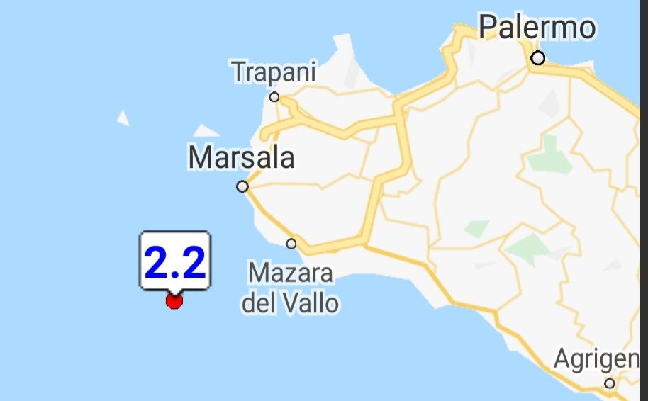 Scossa sismica 2.2 nella costa siciliana sud-occidentale al largo di Mazara