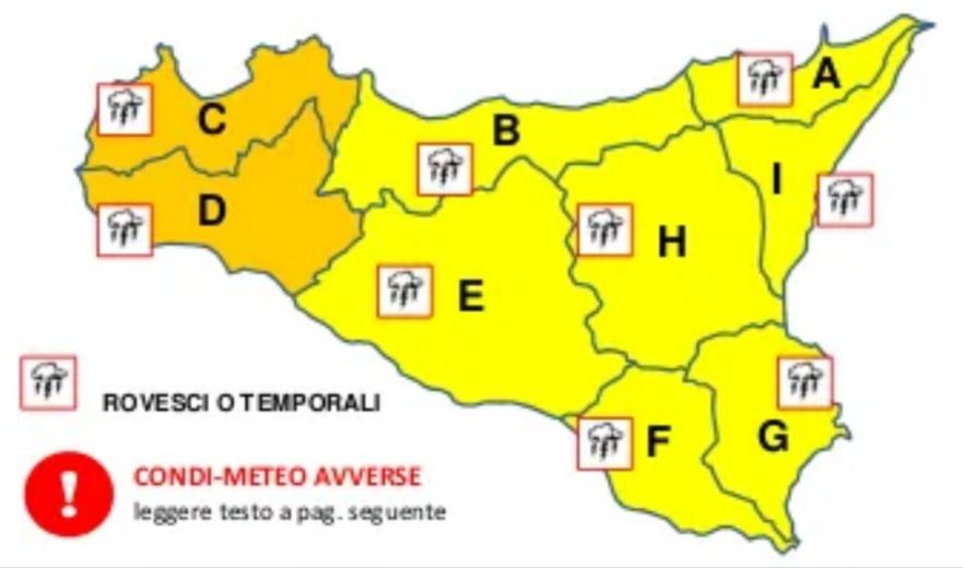 Regione Siciliana - Dipartimento Regionale della Protezione Civile: Maltempo in Sicilia. Allerta arancione in provincia di Trapani