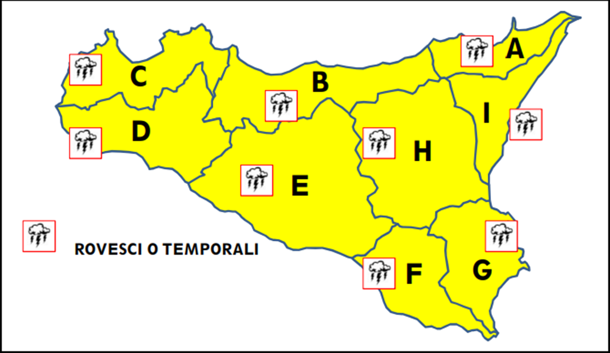 Allerta gialla in Sicilia per possibili temporali per martedì 9 agosto