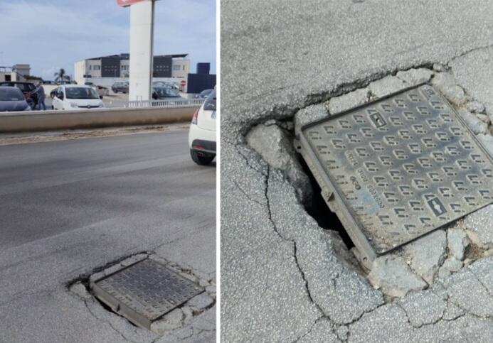 Mazara. Via Castelvetrano: manto stradale con tombino a rischio crollo. Urge intervenire!